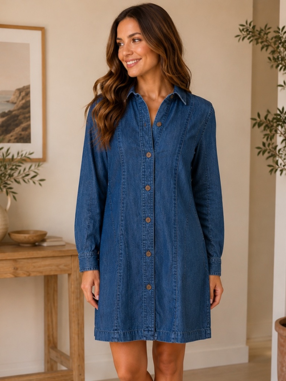 Madewell Dark Wash Denim Mini Dress Seamed Button Front Long Sleeve Size 4